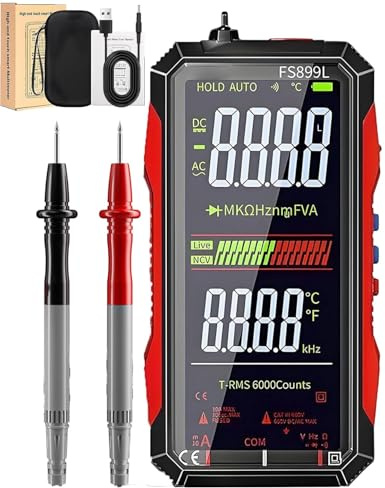 Rechargeable Digital Multimeter 6000 Counts True RMS Smart Tester with 5-Inch Screen, Auto-Range, NCV Detection, Capacitance & Temperature for Home Automotive Industrial Electrical Repairs (Red)