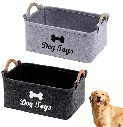 2Pcs Large Dog Toy Storage Box, Collapsible Dog Toys Basket Handles Felt
