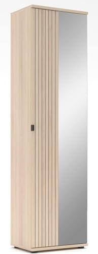 PISA Garderobenschrank mit ausziehbarer Kleiderstange Basalt Riva Eiche | 55 x 202 x 38 cm (B/H/T), moderner Flurschrank, 5 Fachböden, Korpus Riva Eiche Nachbildung, FSC-zertifiziert