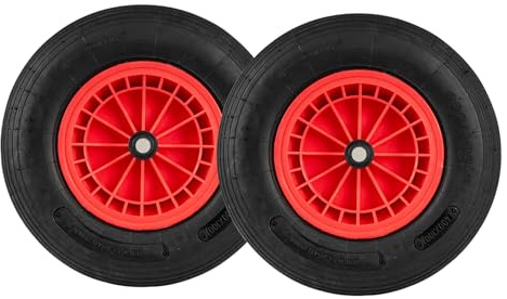 SOARS Roue Gonflable 4.80/4.00-8 pour Brouette/Chariot - 250 kg Max (2 PCS) | Diamètre 40 cm, Alésage Ø20 mm, Largeur 10 cm - Roulement à Aiguilles Robuste - Noir+Rouge