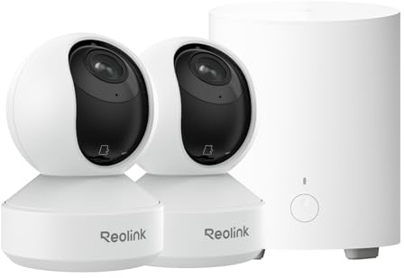 Reolink 4K PTZ WLAN Überwachungskamera Set Innen, 2,4/5 GHz Dual-Band WLAN, 3X Optischer Zoom, Auto-Tracking, Mensch/Haustier/Schreierkennung, All-in-One-Sicherheitszentrum, Home Hub Mini + 2x E1 Zoom