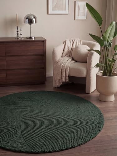 Hanse Home Wollteppich Calmio - Natur Wohnzimmerteppich - Handgetuftet - Hygge Skandi, Boho Teppich Wolle für Wohnzimmer, Schlafzimmer, Esszimmer, Flur - Grün, Ø 200 cm
