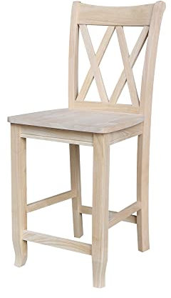 IC International Concepts Barhocker aus Holz für Küche/Esszimmer, massives/stabiles Parawood, Box-Sitz-Konstruktion, Farbe oder Beize in jeder Farbe, unlackiert, 61 cm H