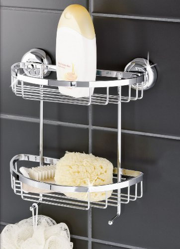 WENKO Duschablage Wandkorb Magic-Loc Edelstahl mit 2 Ablagen