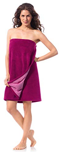 Morgenstern Damen Saunakilt I Saunatuch I Frottee Velours I Knielang I Knöpfe I 70 x 150 cm I Fuchsia
