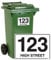 stika.co Pack of 4 Personalised waterproof wheelie bin Number and Road Name stickers - Bin and Recycle waste containers Self-adhesive Vinyl stickers (A5-210x148mm, White Vinyl)