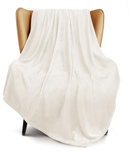 Exclusivo Mezcla Extra Large Fleece Throw Blanket for Couch, Sofa, 300GSM Super Soft and Warm Blankets, Ivory Throw All Season Use, Cozy, Plush, Lightweight, 127x178 CM