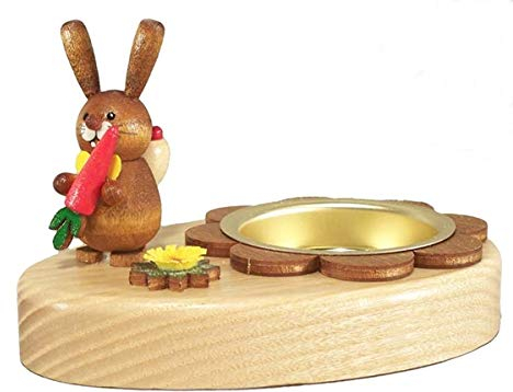Rudolphs Schatzkiste Osterdekoration Teelichthalter Hase mit Möhre BxHxT 10x6x7cm NEU Osterdeko Kerzenhalter Kerze Hase Osterhasenfigur Ostern Osterei Frühling Erzgebirge Seiffen Blumen