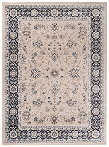 Carpeto Rugs Tapis Salon Motif Oriental Fleur - Tapis Grande Taille de Chambre Adulte Moderne à Poils Ras - Moquette pour Chambre et Salon - Beige - 160 x 220 cm