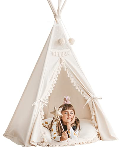 MINICAMP Boho Tipi Zelt, Indianerzelt Tipi Wigwam, Originales Spielzelt aus Naturbelassenem Canvas!