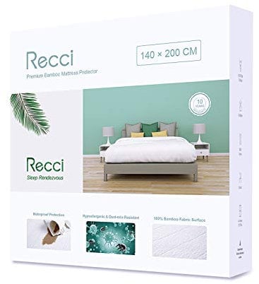 RECCI Coprimaterasso Una Piazza e Mezza Impermeabile 140x190/200, 100% Bambu Tessuto Copri Materassi, Proteggi Materasso, Super Morbido, Altamente Traspirante, Silenzioso [ 140x190/200 cm ]