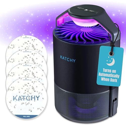 Katchy Midnight - Piège à insectes d'intérieur avec réglage automatique - Alimenté par ventilateur avec lumière UV - Piège à mouches à fruits pour l'intérieur - pour mouches des fruits, moucherons,