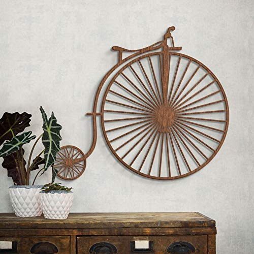Holzdeko Mahagoni Furnier naturbelassen Holz Altes Fahrrad Hochrad 46x40cm