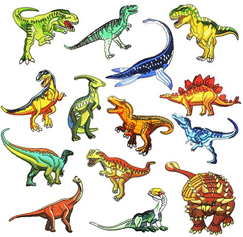 Patches zum Aufbügeln, Woohome 14 Stück Dinosaurier Aufnäher Applikation Flicke Nähen Sie Dekorationsapplikationen Aufkleber für Jeansjacke, Kleidung, Mützen, Reparieren Sie das Loch