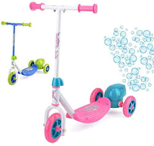 Xootz Kids Bubble Scooter, 3 Wheel Kick Scooter with Bubble Blower, Blue/Pink