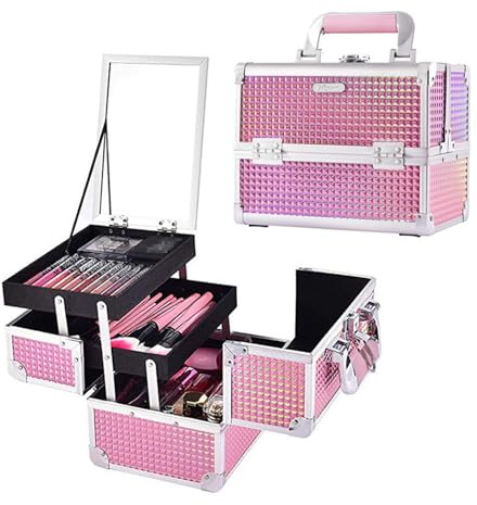 Joligrace Makeup Case Organizer Makeup Box Cosmetic Train Case with Mirror