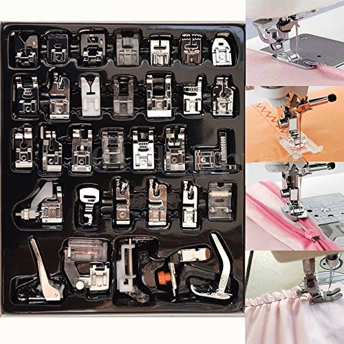 YEQIN 32pcs Domestic Sewing Machine Presser Foot Set for Brother, Babylock, Singer, Janome, Kenmore, and White Low Shank Sewing Machines