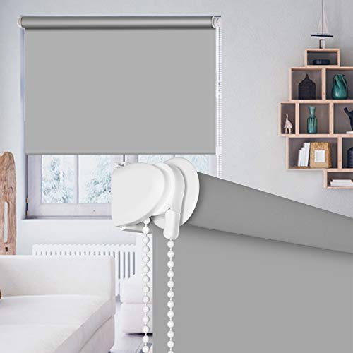 SEEYE 100% Blackout Waterproof Fabric Window Roller Shades Blind, Thermal Insulated,UV Protection,for Bedrooms,Living Room,Bathroom,The Office, Easy to Install 31 W x 79 L(Grey)