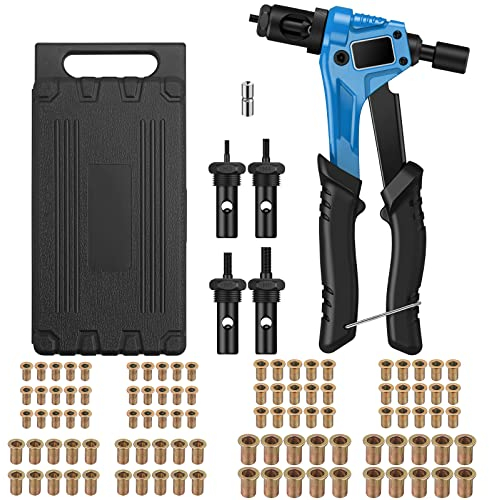 AUTOUTLET Rivettatrice 8 con Mandrini M3,M4,M5,M6,Tipo Mini Manico Singolo,Strumenti di Rivettatura con Dado da 100 Pezzi