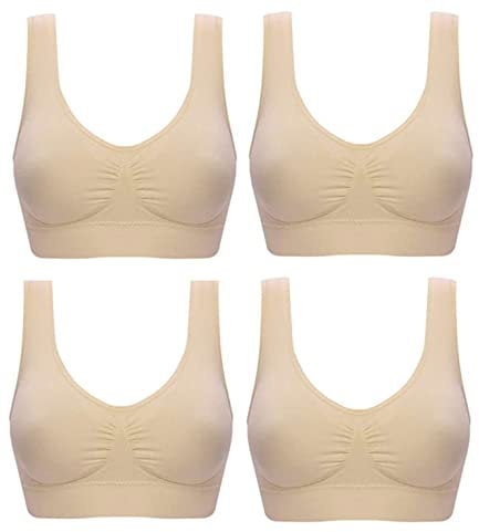 Marielle 4 Pack Double Lined Material Premium Comfort Bra Seamless Bralette No Wire S-5XL (4-Pack Nude, 3XL)