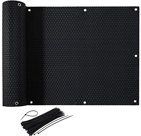 CelinaSun Sichtschutz Balkon 0,75 x 3 m schwarz Polyrattan Balkonbespannung mit Kabelbinder Balkonumrandung