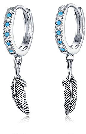 Boho Stil 925 Sterling Silber Schmuck Türkisfarbe Stein Feder Baumeln Ohrringe Für Frauen Ohrring Mit Charme