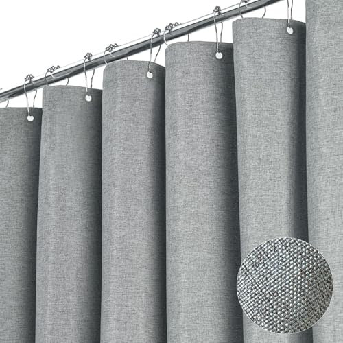 BTTN 182 x 214cm Drop Extra Long Grey Shower Curtain, Long Weighted Mould Proof Resistant Waterproof Gray Fabric Bath Curtains, Heavy Duty Waterproof Washable Shower Curtain Set with 12 Plastic Hooks