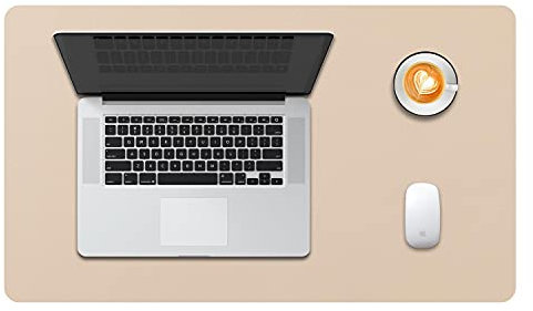DOBAOJIA Schreibtischunterlage Beige, Schreibtischmatte, Desk Pad, Schreibtischschutz, Schreibblock, für Laptop/Tastatur/Maus/Hause/Büro, PU Leder Wasserdicht + Wildleder rutschfest 60 x 35cm