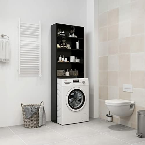 Susany Washing Machine Cabinet Over Toilet Cabinet Freestanding Washing Machine Rack with 4 Compartments Bathroom Laundry Storage Organiser Cupboard Black 64x24x190 cm