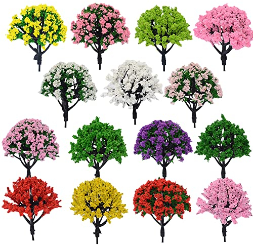 Cayway 15 Stück Modellbau Bäume Mixed Bäume Modellbau, Mixed Modell Bäume Bunt Modell Baum Zug Bäume Kunststoff für DIY Landschaft Gartendeko, Modelllandschaft, 15 Farben