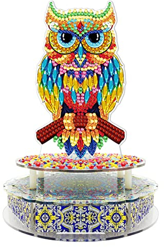 EXQUILEG Diamond Painting Musikbox, DIY 5D Eule Katze Schmetterling Tier LED Diamant Painting Bilder Tiere Strasssteine Kits mit Zubehör Diamantzeichnung Mosaikherstellung Home Decor (#1)