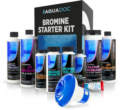 Aquadoc, kit di base per vasca idromassaggio al bromo, kit completo di manutenzione per spa, con compresse di bromo e kit completo di prodotti chimici per vasca idromassaggio, con tutti i prodotti