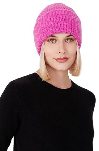 Style & Republic Kaschmir Mütze-Beanie Damen aus 100% Cashmere - Dein kuscheliger Premium Beanie für stilvolle Herbst- & Winter-Momente - Fuchia