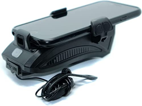 Bike Phone Holder with Headlight, Phone Charging PowerBank and Horn, Waterproof and Sturdy - Black