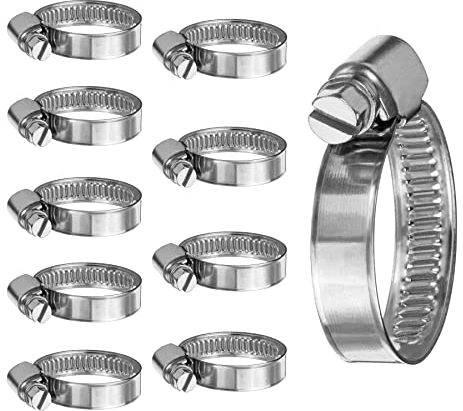 IHS Range Edelstahl Schlauchschellen 10er Set DIN 3017 V2A Schneckengewinde Schellen, Rohrschellen 8-60 mm Spannweite, viele Größen, geprägtes durchgehendes Band 9 mm Bandbreite der Schlauchbinder