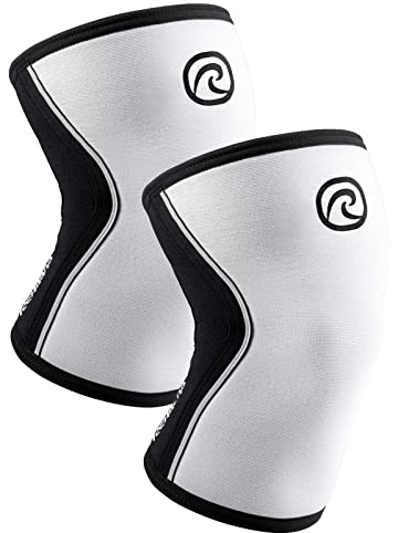Rehband Kniebandage Kraftsport, Kniestütze für Cross Fit & schweres Training, Knee Sleeve aus 5 mm Neopren, in vielen Farben & Größen, Unisex, Farbe:Weiss - 1 Paar, Größe:M