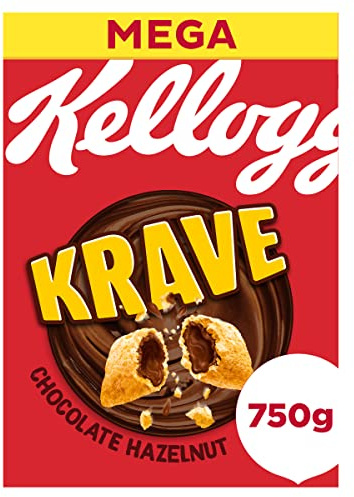 Kellogg's Krave Chocolate Hazelnut Breakfast Cereal 750g | Crispy cereal shells with a chocolate hazelnut flavoured filling, made with wholegrain, a chocolatey breakfast treat