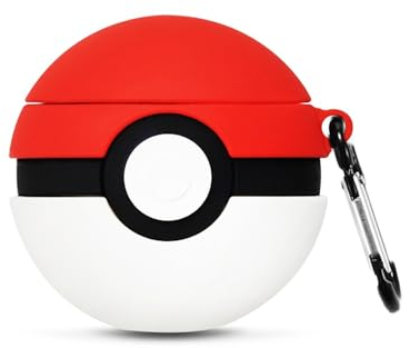 Funwaretech Airpods 1/2 Hülle mit Karabiner,Funny Cute Kawaii Silikon 3D Schutzhülle und Haut Case,Kabelloses Laden,Kompatibel mit Apple Airpods 1st&2nd-Ball