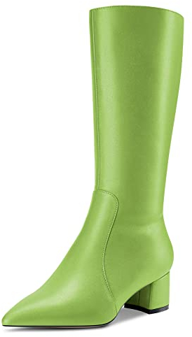 Castamere Donna Chunky Blocco Medio Tacco Heel a Punta Metà polpaccio Cerniera Stivali da Matrimonio Cute 5 CM Heels Verde 36 EU