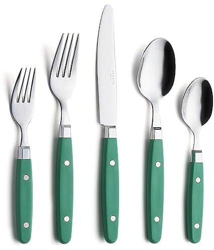 ANNOVA Silberbesteck Set 20 Stück Edelstahl Farbe Griff mit Niete (Green, 20 Pieces)