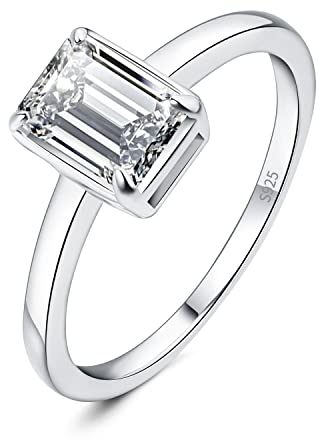JewelryPalace 1ct Solitaire Cubic Zirconia Bague Taille Emeraude Pierre Argent 925 Femme, Diamant Simulé Bague Fiançailles Mariage Promise Alliance, Ensemble Bijoux Mariee Cadeau Anniversaire