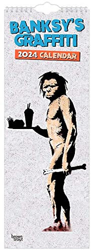 Banksy's Graffiti | 2024 6.75 x 16.5 Inch Monthly Slimline Wall Calendar | BrownTrout | Drawings Street Art Design