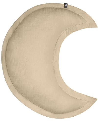 von Herzen Handmade Musselinkissen aus 100% Baumwolle I Kinderkissen I Dekokissen aus Musselin in Mondform I Mondkissen für Kinderzimmer & Bett I Handgenähtes Kissen mit Watte gefüllt (Champagner)