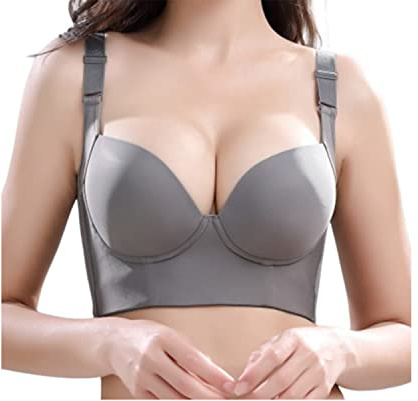 QQLADY Deep Cup Bra With Shapewear,Women Deep Cup Bra,Hide Back Fat Full Back Coverage Bra (dark gray,38/85CDE)