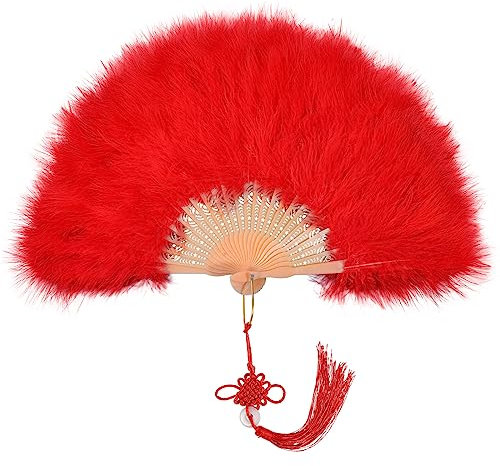 MWOOT Éventail Plumes Marabout, Style Vintage années 1920 Ventilateur Poche à Plumes, Ventilateur Pliant Décoratif pour Mariage Halloween Spectacle Danse Faire la Fête Décoration Costumes - Rouge