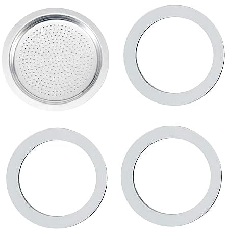 CRLLDPM 3 Stück Espressokocher Dichtungsring 3 Tassen, Ersatzdichtung Silikon, Mit 1pc Aluminium-Siebeinsatz, Dichtungsringe für Kaffeekannen, Ersatzdichtung für Espressokocher (3 Tassen)