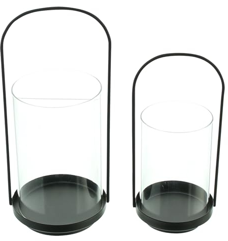 Windlicht Klassik, 2er Set, Metall, Mattschwarz Maße: Ø 9 x 20 cm, Ø 11 x 25 cm, Glaszylinder Ø 8 x 12 cm, Ø 10 x 15 cm, ohne Kerzen