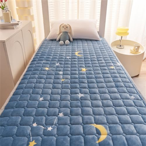 Odot Futon Matratze Faltbar Weiche Flanell Matratzenauflage Gesteppter Matratzentopper Mikrofaser Füllen Tatami Bodenmatratze Futonmatratze für Schlafsaal, Schlafzimmer (90x200cm,Sterne Mond)