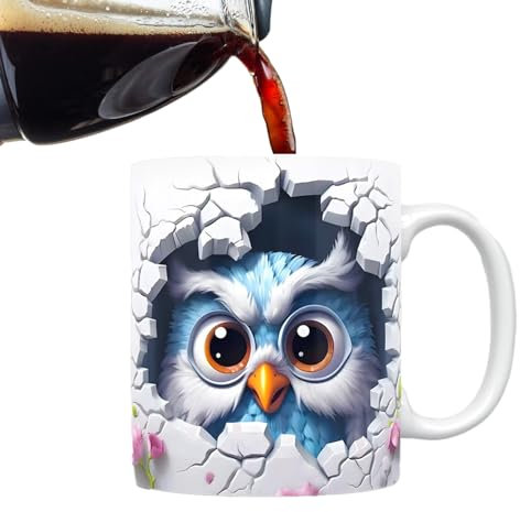 Tasse à café en forme de hibou | Tasse à café plate peinte en céramique | 325 ml - Tasses à café pour les amateurs de café, lait, thé, tasses en céramique pour homme et femme