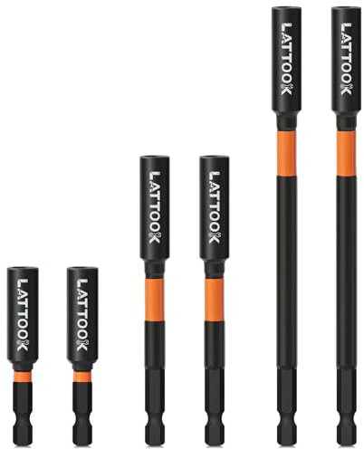 Drill Bit Extension Set, LATTOOK 6PCS Magnetic 1/4 inch Hex Quick Release Drill Extension Bit Holder Drill Bit Extender for Impact Driver Screws Nuts Drill